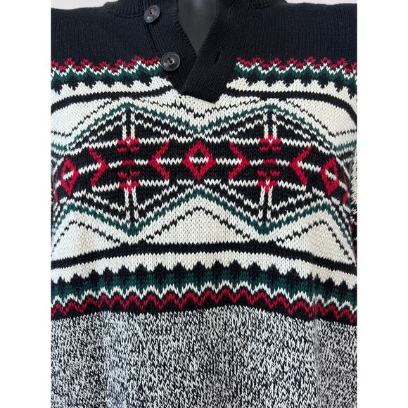 Chaps Men’s XL Shawl Collar Sweater Fair Isle Nordic Knit Pullover Winter Y2K - Picture 5 of 6